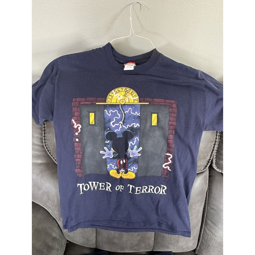 Vintage 90s Disney Tower Of Terror Mickey Mouse Black Crewneck Shirt Size M